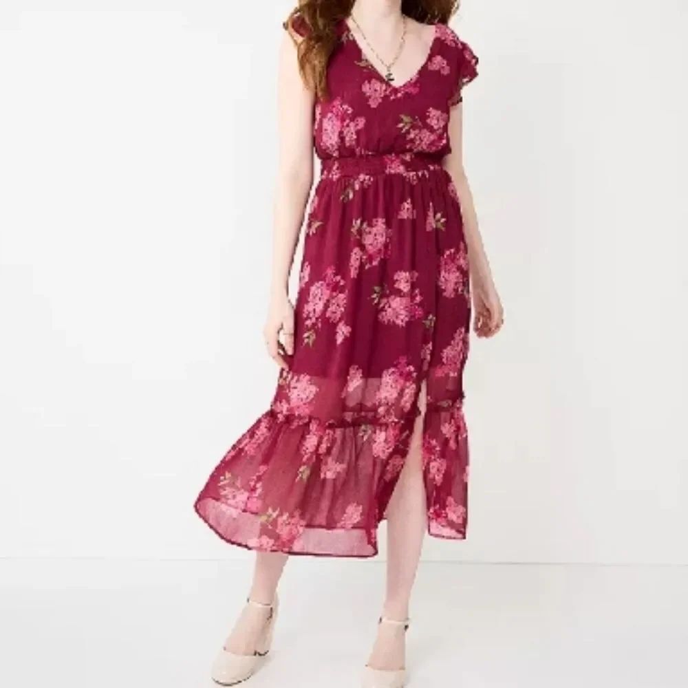 Rewind Magenta Floral Ruffled Midi Dress Size XXL
